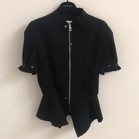 Loewe Black Push-Stud Leather Trim Peplum Jacket - Picture 5 of 8